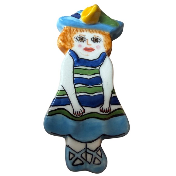 GANZ Susan Paley Lady Pin Louisa Girl Blue Hat Striped Dress Brooch - Picture 10 of 14